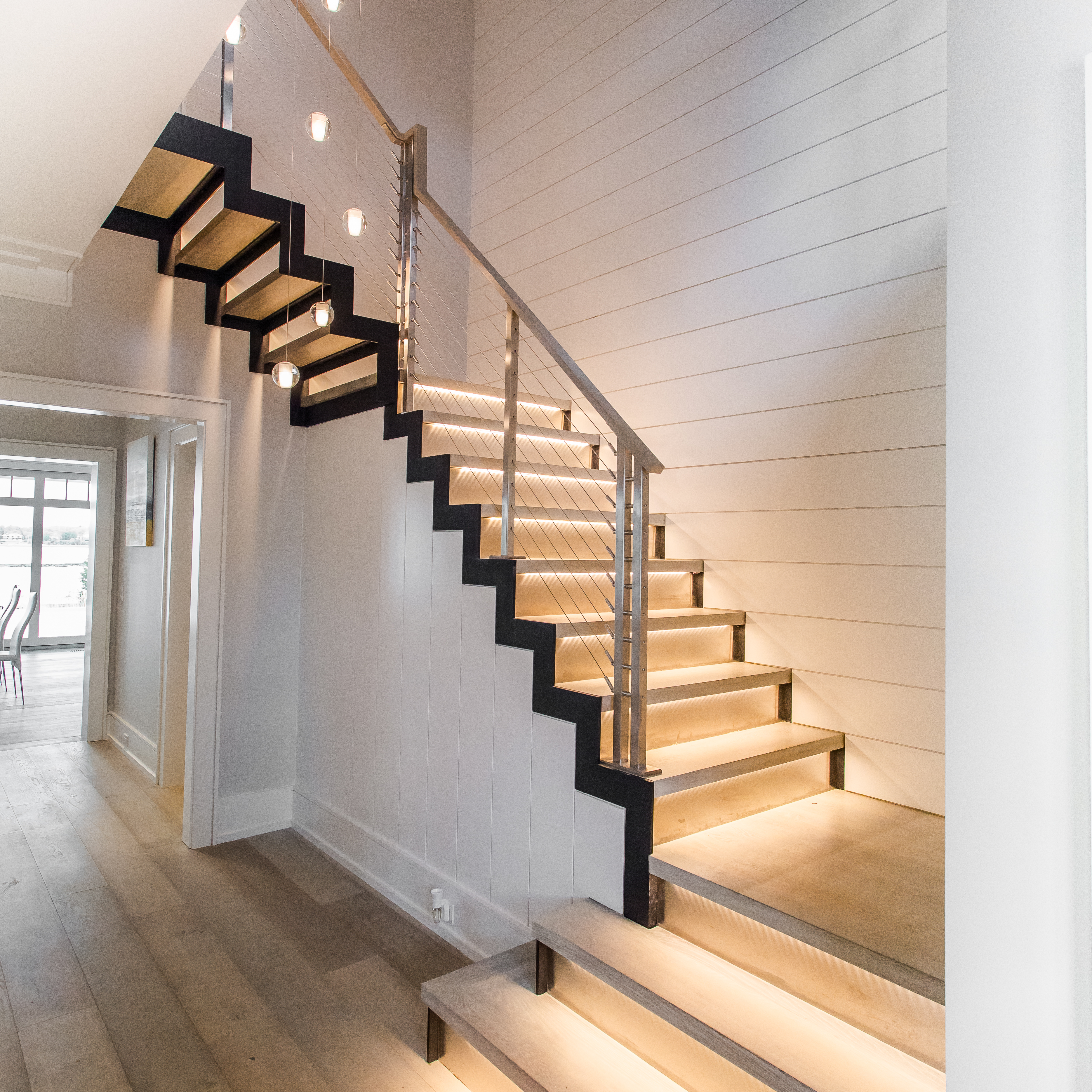 Modern Stairs with Stainless Railing Greenwich, CT Keuka Studios