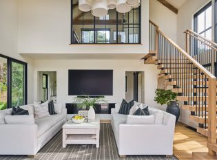 Floating stairs with double zig zag stringer and white oak stair treads